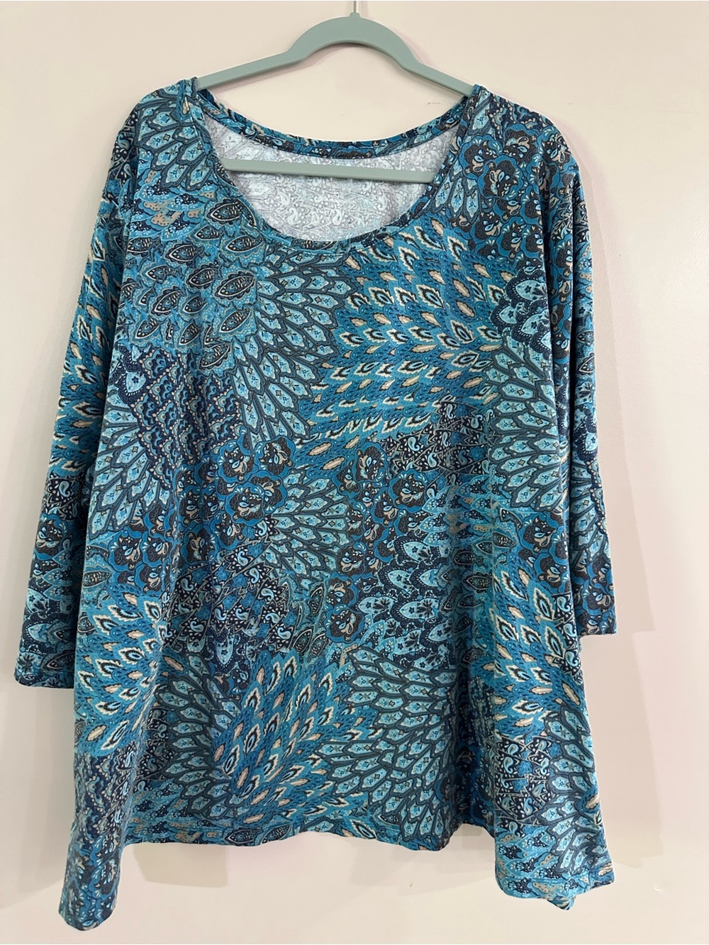 Catherines Teal & Aqua Patterned Scoop Neck Long Sleeve Top